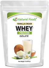 Photo of front of 1 lb bag of Vanilla Cream Whey Protein Isolate