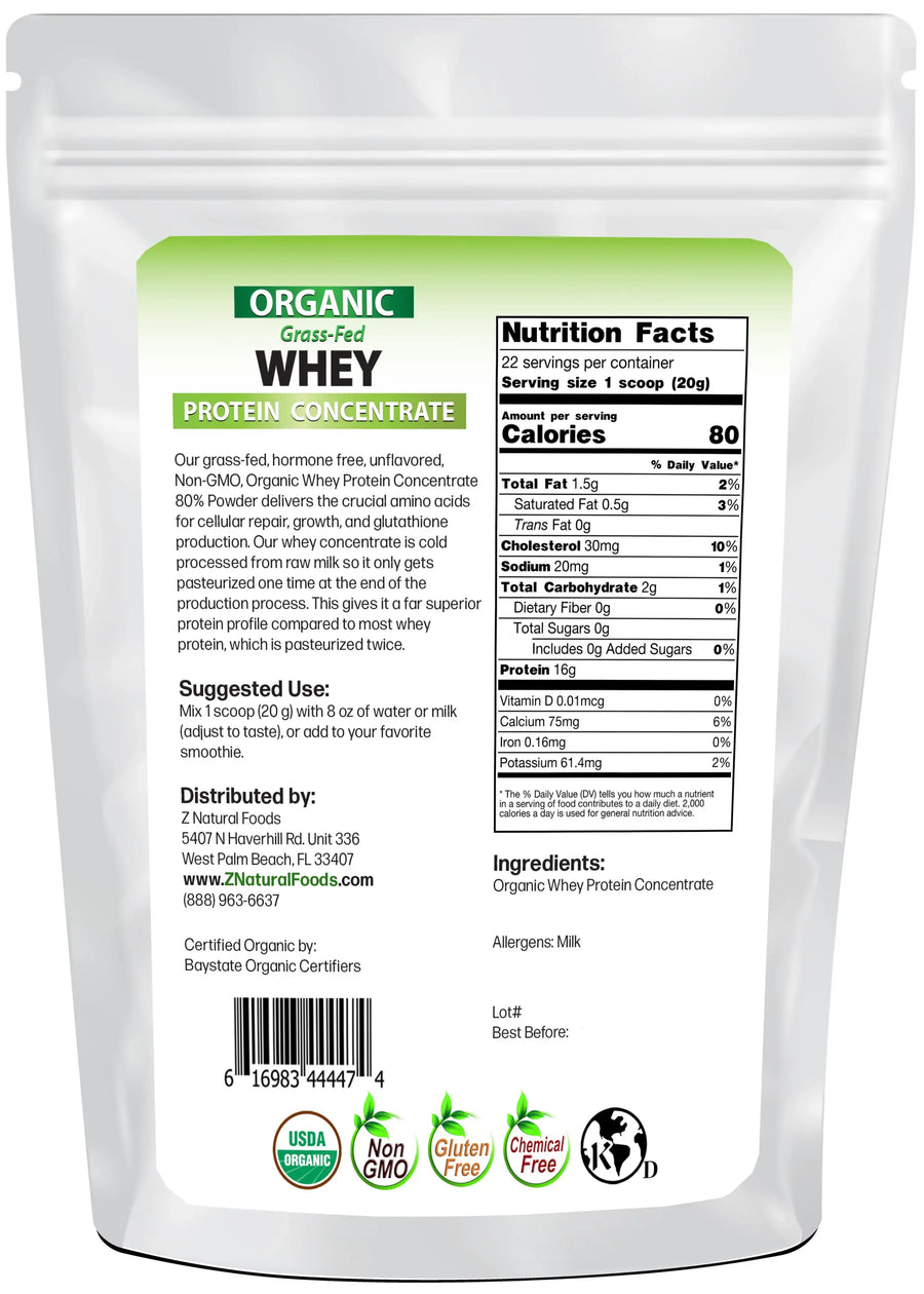 Photo of the back of 1 lb bag of Whey Protein Concentrate - Organic