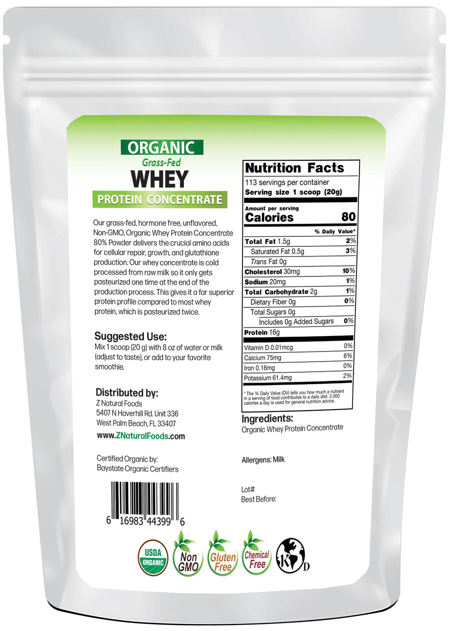 Photo of the back of 5 lb bag of Whey Protein Concentrate - Organic