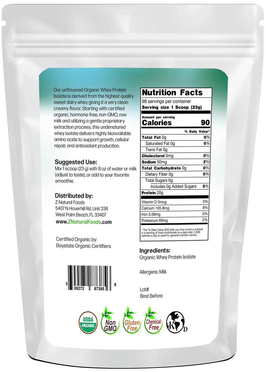 Whey Protein Isolate - Organic back of the bag image 5 lb