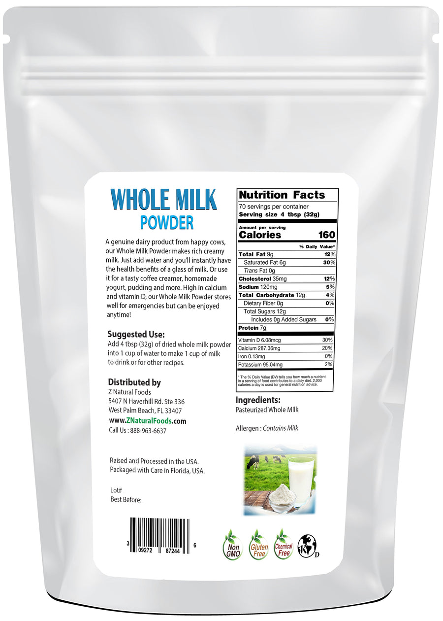 Photo of back of 5 lb bag of Whole Milk Powder