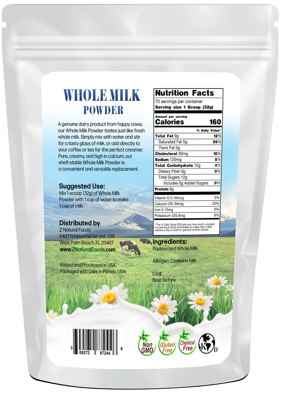Photo of back of 5 lb bag of Whole Milk Powder