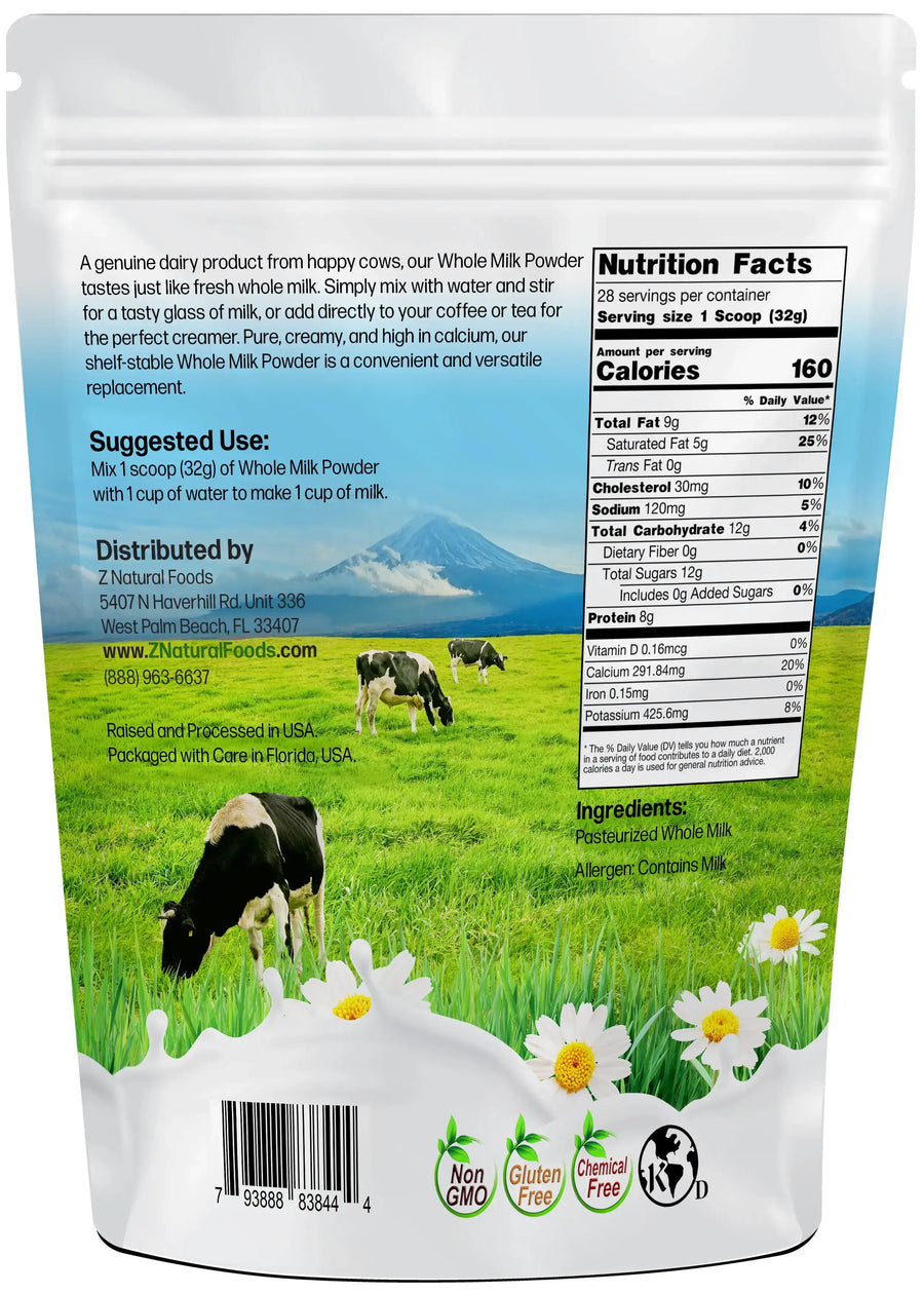 Photo of back of 2 lb bag of Whole Milk Powder
