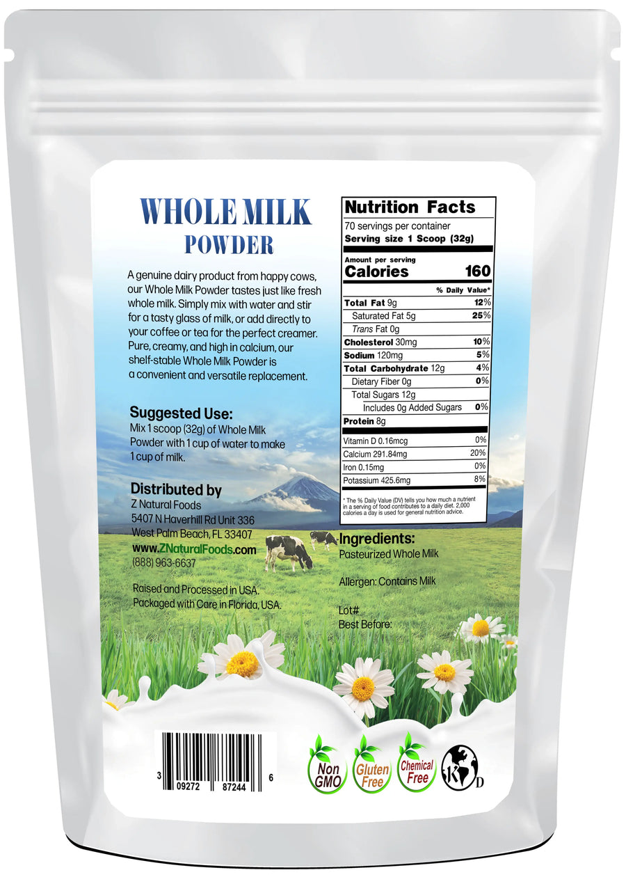 Photo of back of 5 lb bag of Whole Milk Powder