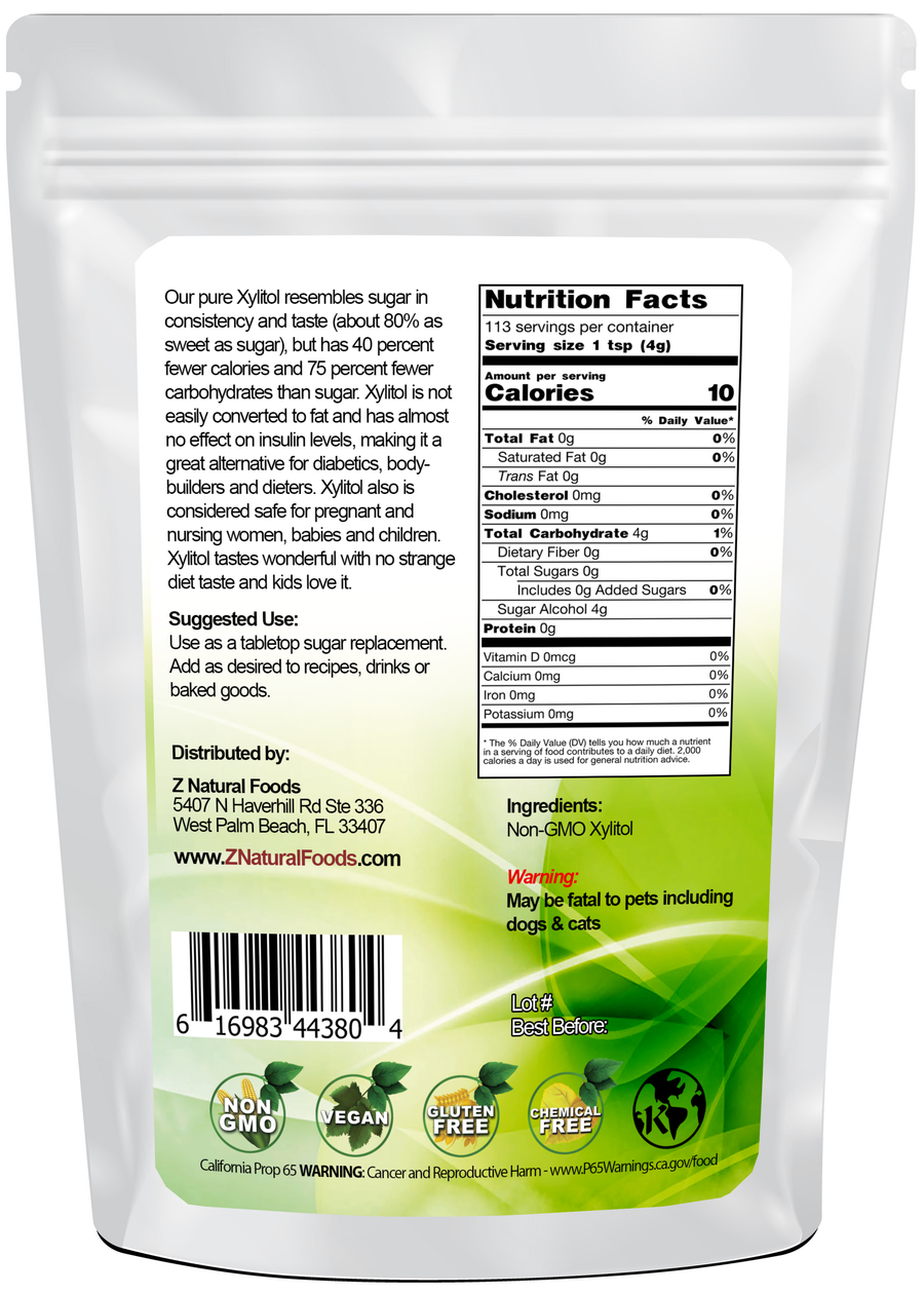 Xylitol - 100% Pure back of the bag image 1 lb 