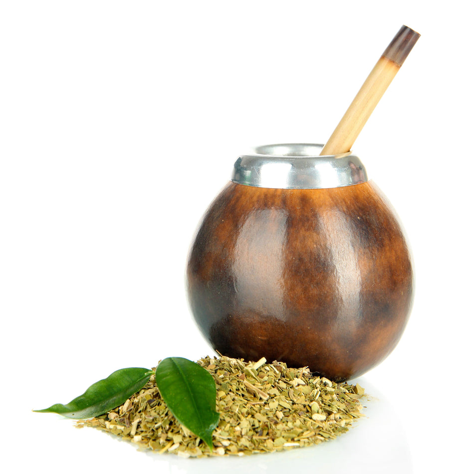 Image of Yerba Mate Tea Green shreds and a tea maker